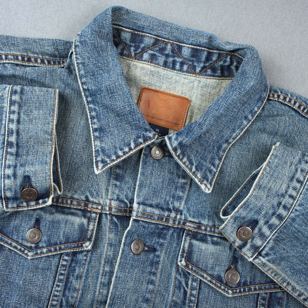 Vintage Y2K GAP Denim Jean Jacket Mens XL Trucker Biker Ranch Coat Blue